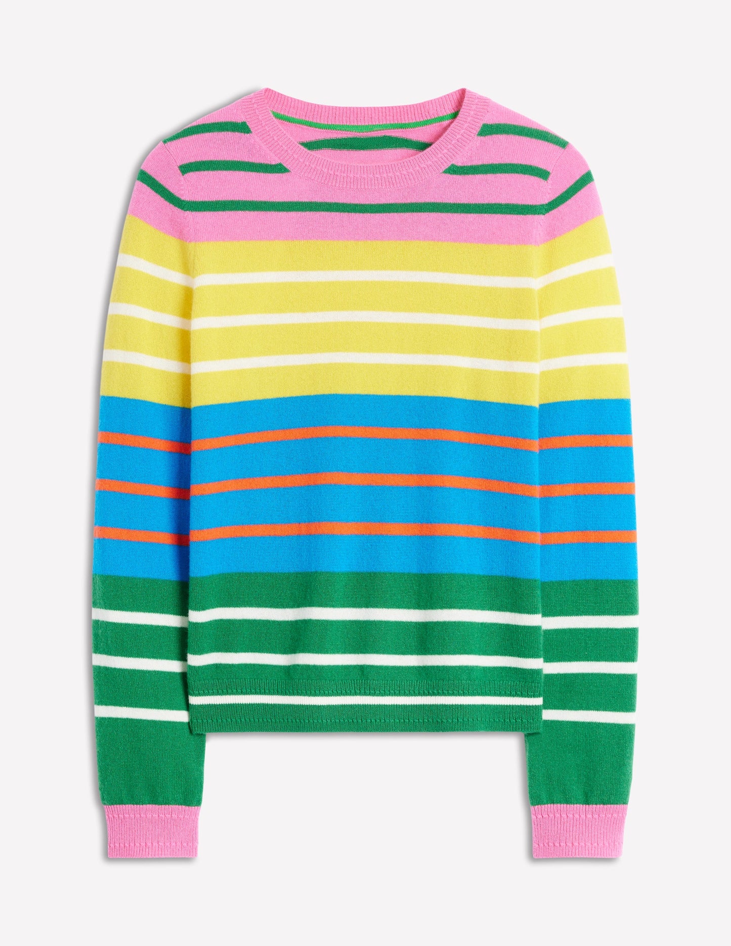 Eva Cashmere Crew Neck Jumper -Green, Pink, Bright Blue Multi