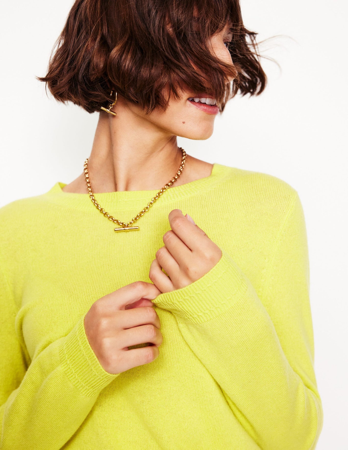 Eva Cashmere Crew Neck Jumper -Soda Yellow