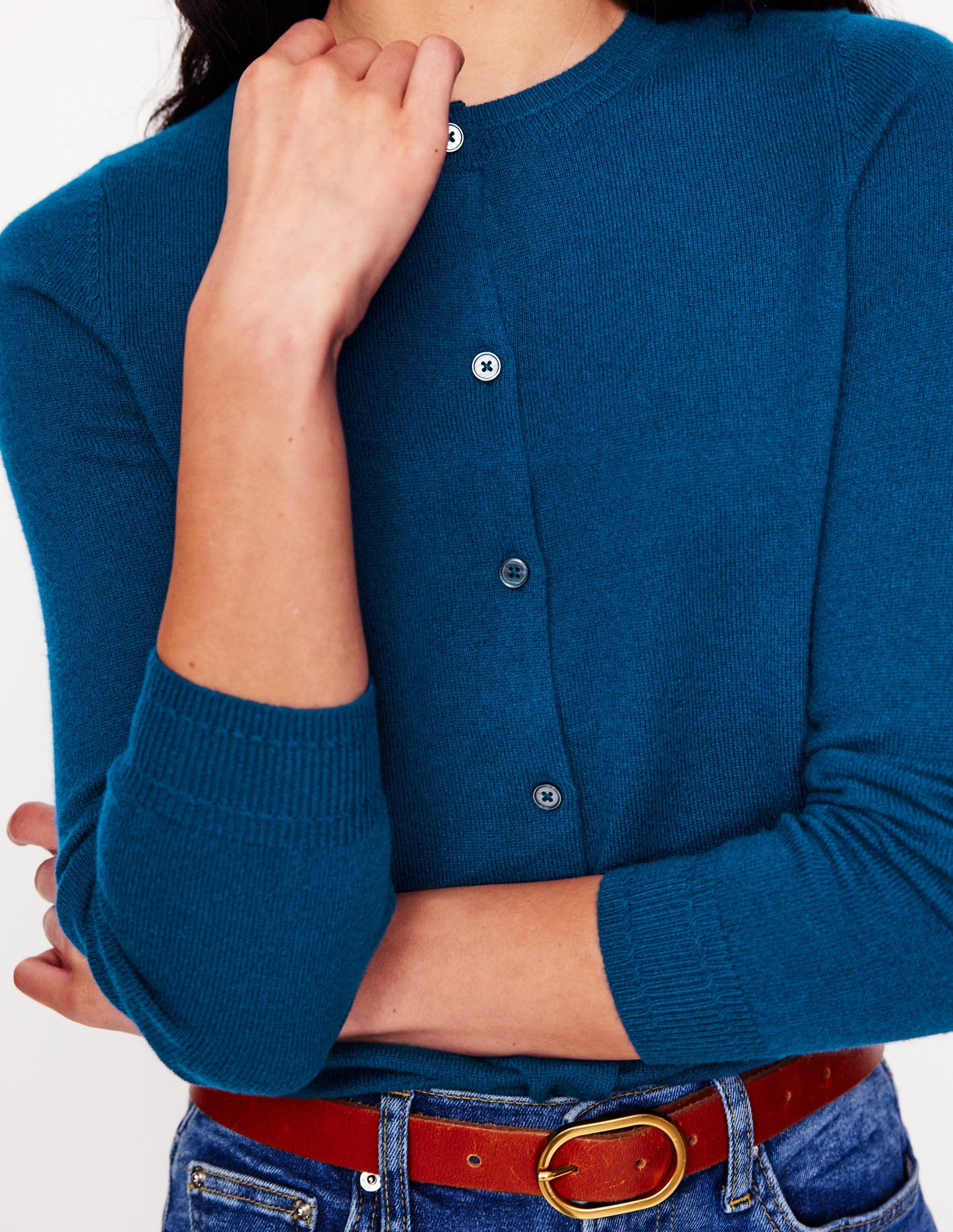 Eva Cashmere Crew Cardigan -Harbour Blue