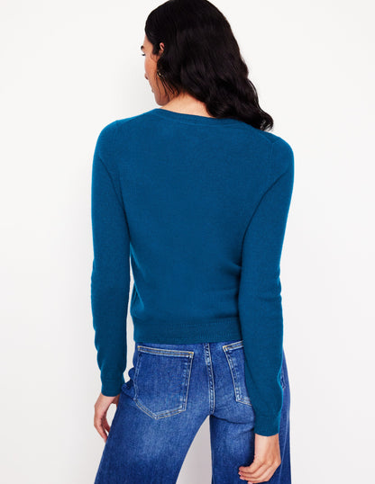 Eva Cashmere Crew Cardigan -Harbour Blue