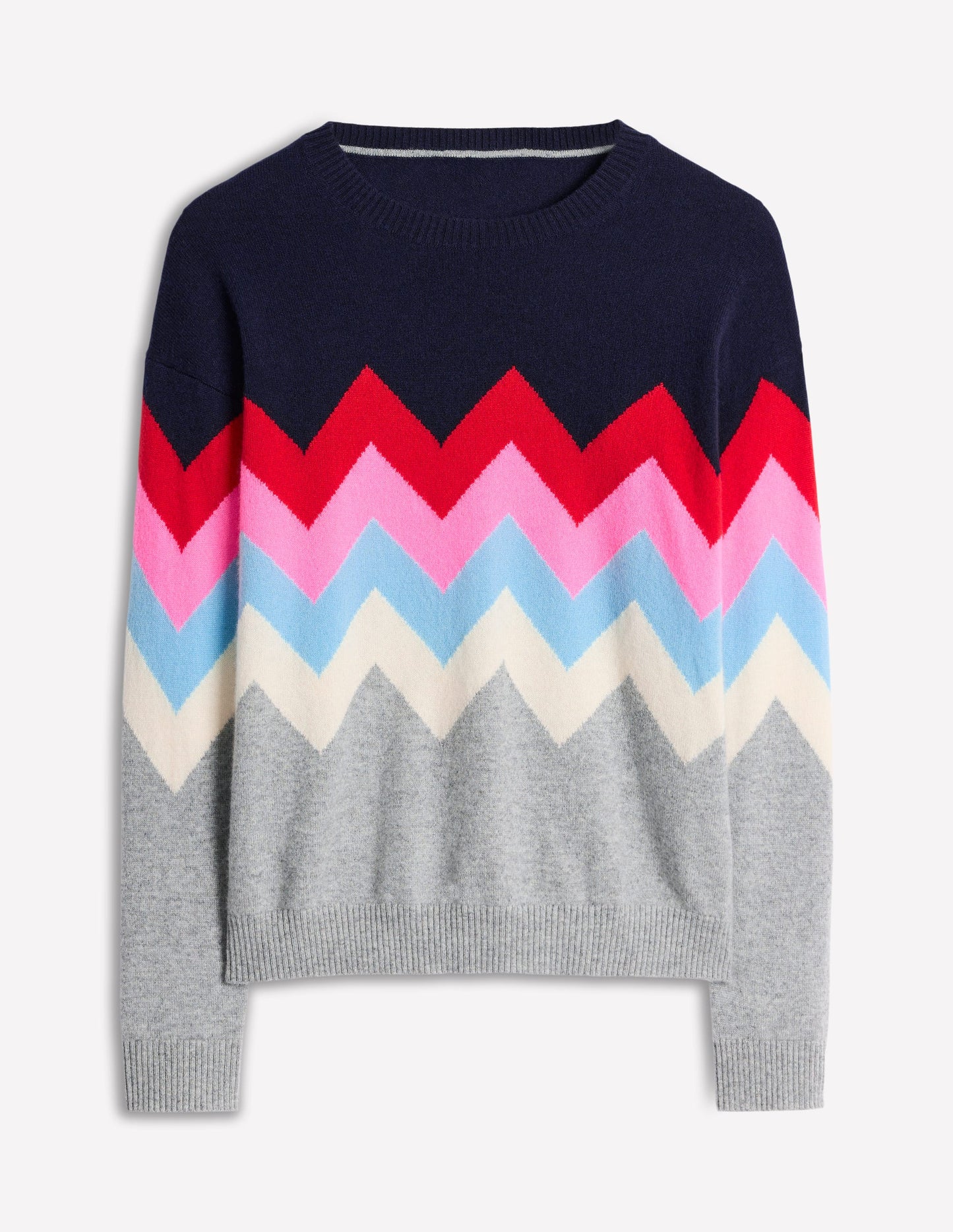 Lydia Cashmere Jumper-Navy, Zig Zag