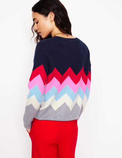 Lydia Cashmere Jumper-Navy, Zig Zag