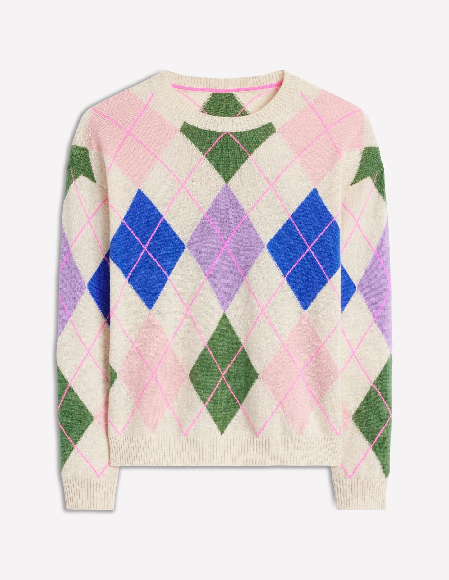 Lydia Cashmere Jumper -Green and Lilac Multi Argyle