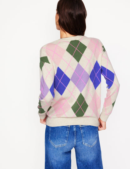 Lydia Cashmere Jumper -Green and Lilac Multi Argyle