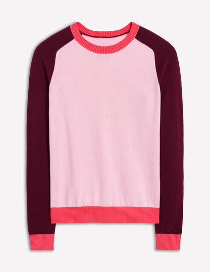 Meg Saddle Sleeve Jumper-Soft Pink, Colourblock