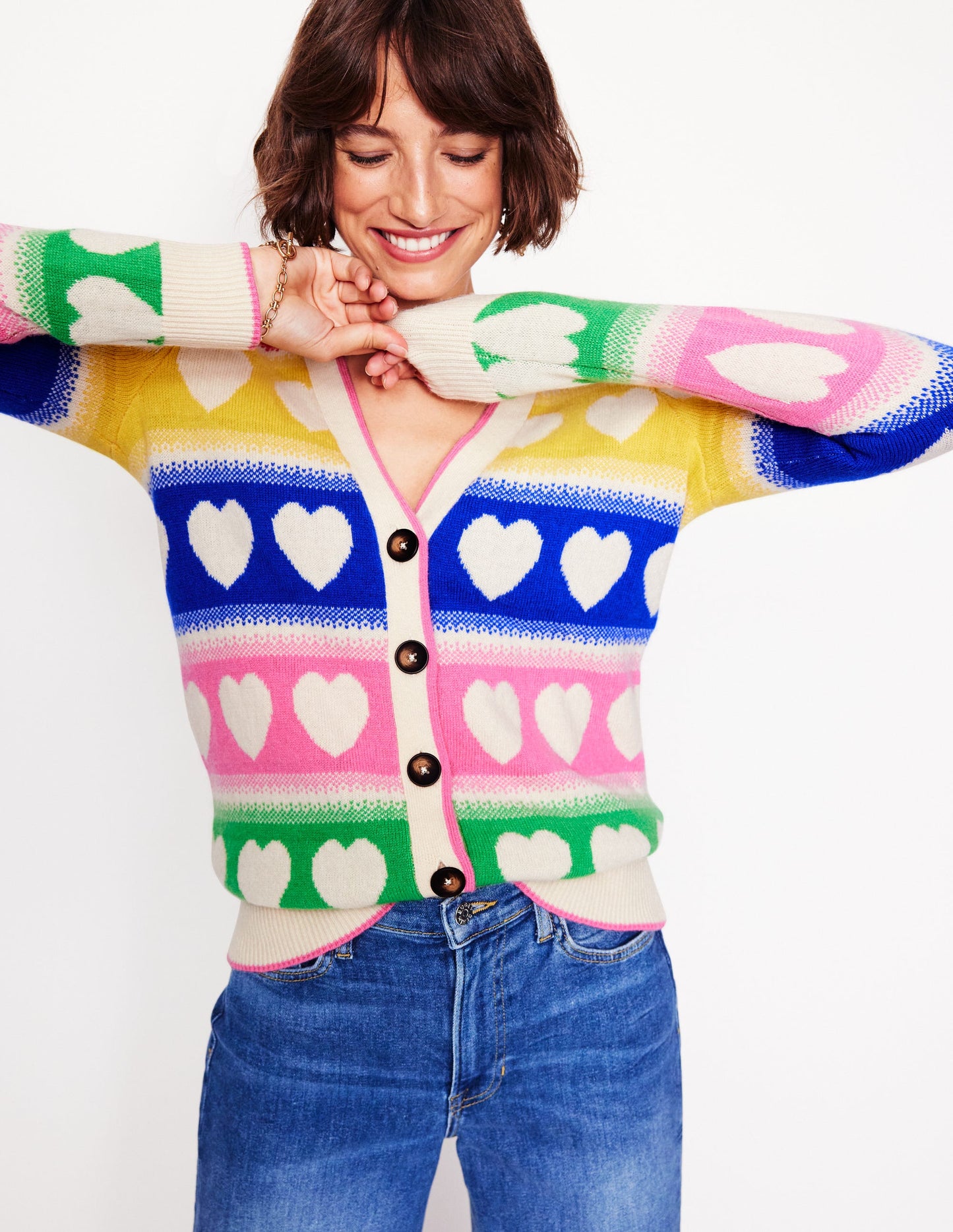 Fair Isle Boyfriend Cardigan -Multi, Hearts