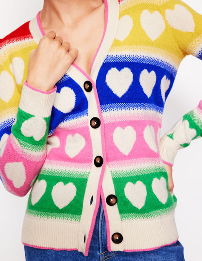 Fair Isle Boyfriend Cardigan -Multi, Hearts