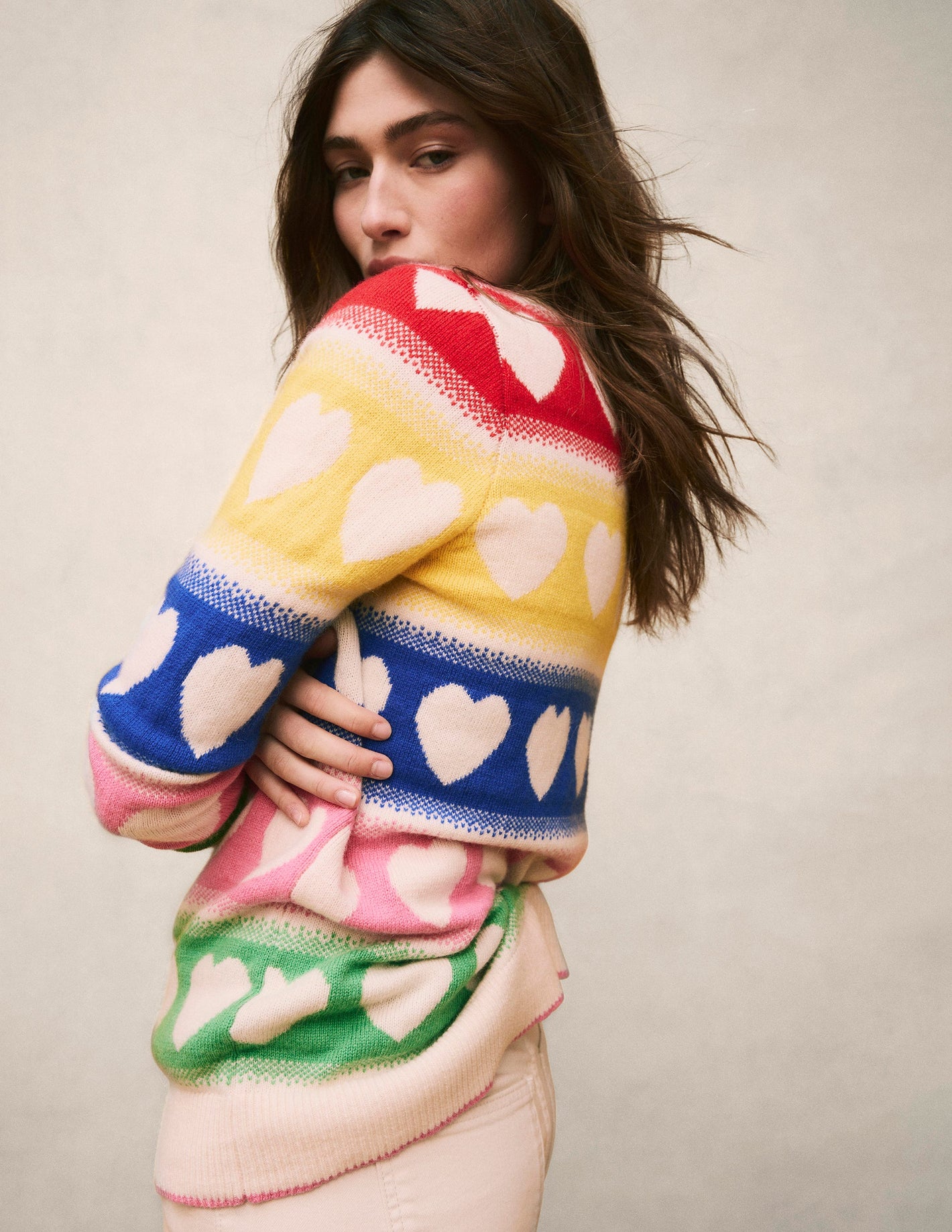 Fair Isle Boyfriend Cardigan -Multi, Hearts