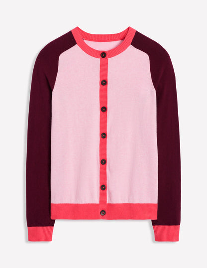 Meg Saddle Sleeve Cardigan-Soft Pink, Colourblock