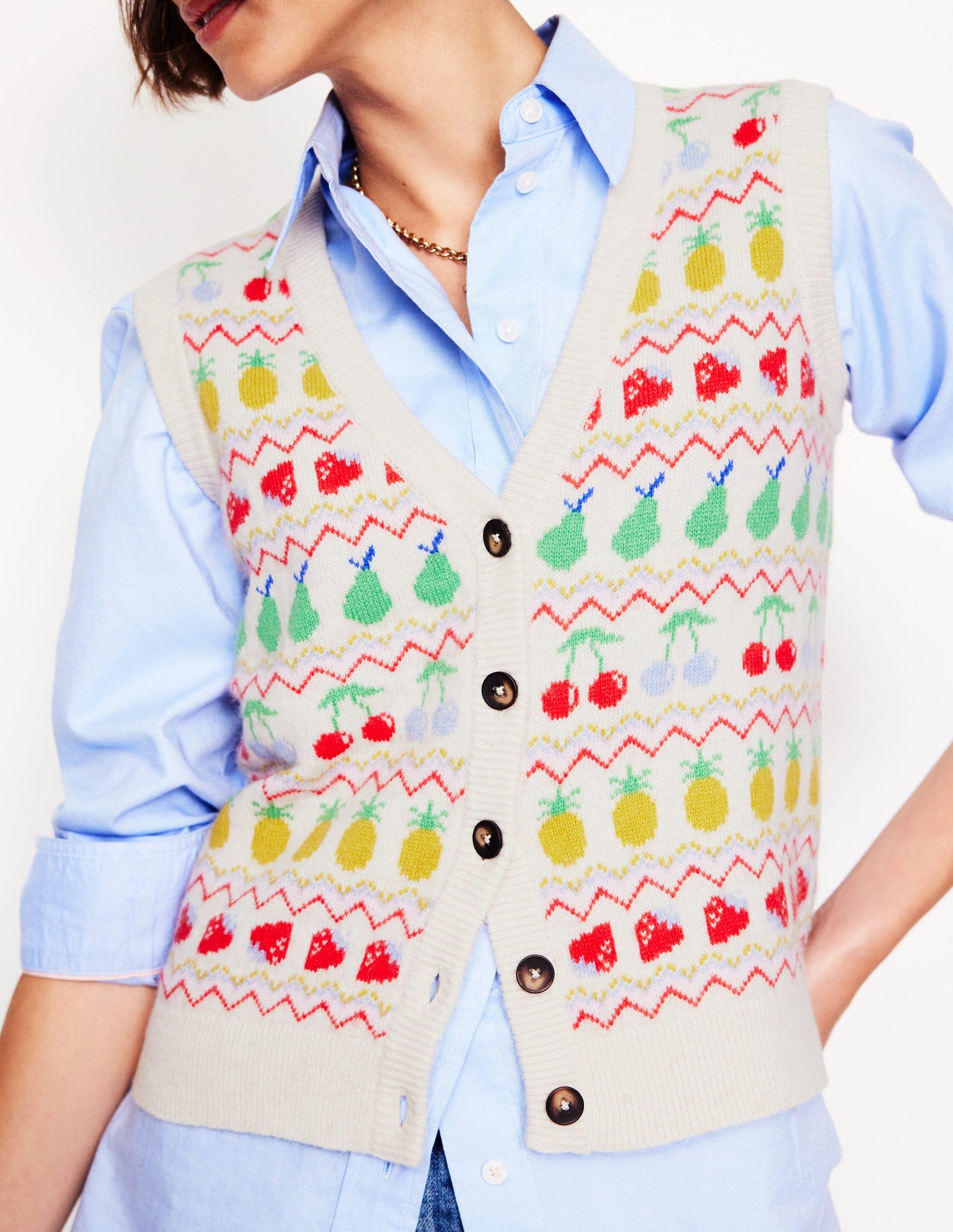 Edie Fair Isle Waistcoat-Ecru Marl, Fruit