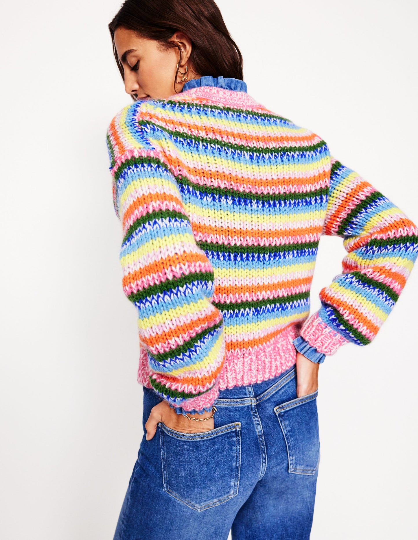 Striped Fluffy Chunky Jumper-Chunky Rainbow Stripe