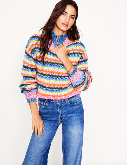 Striped Fluffy Chunky Jumper-Chunky Rainbow Stripe