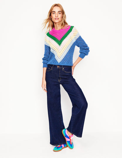 Alice Fluffy Raglan Jumper-Blue and Pink Chevron