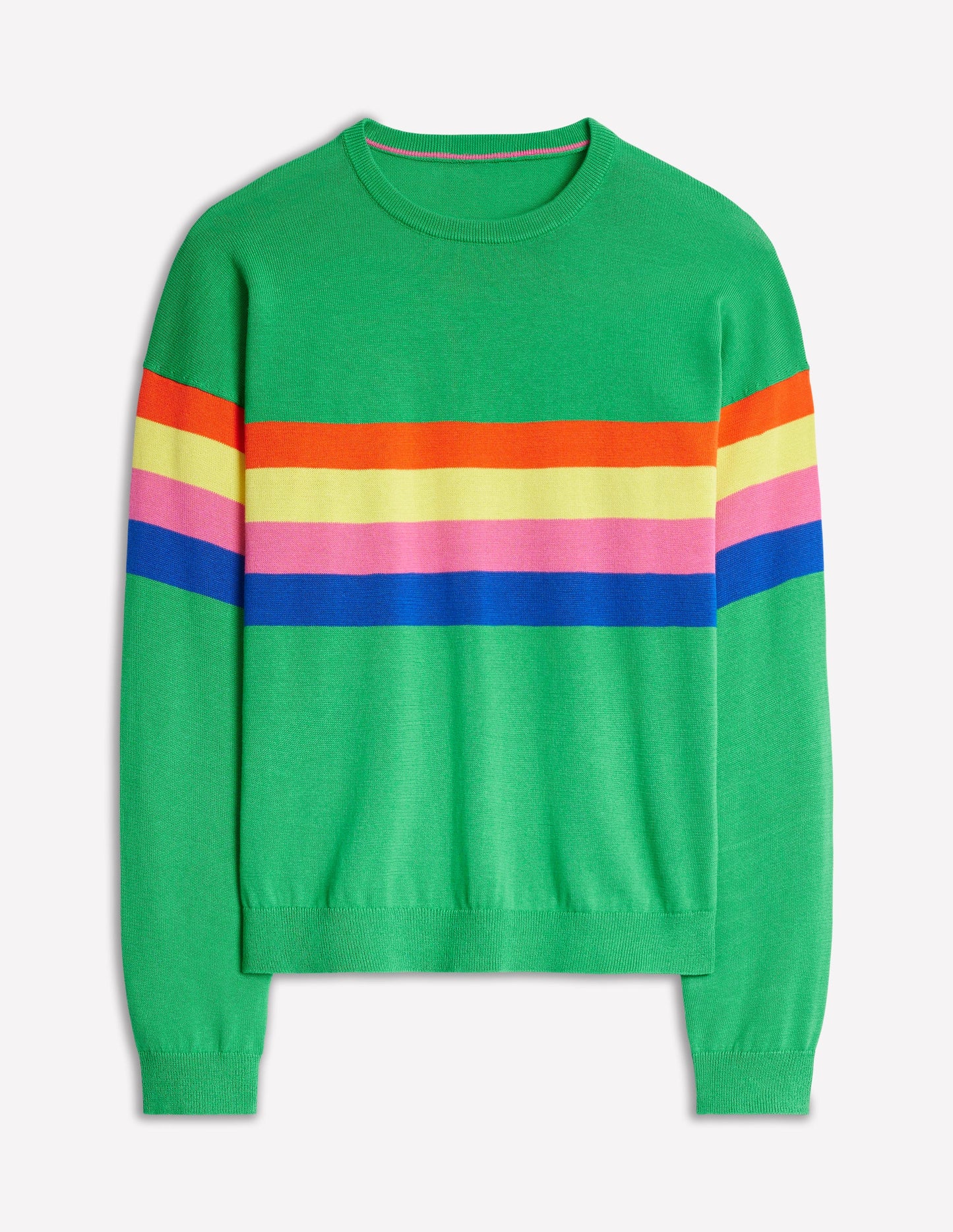 Lara Relaxed Cotton Jumper-Bright Green Chest Stripe