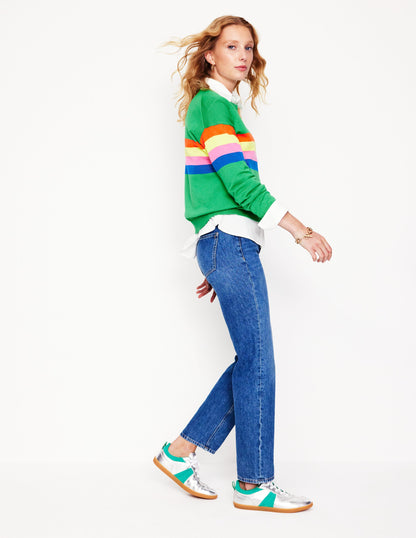 Lara Relaxed Cotton Jumper-Bright Green Chest Stripe