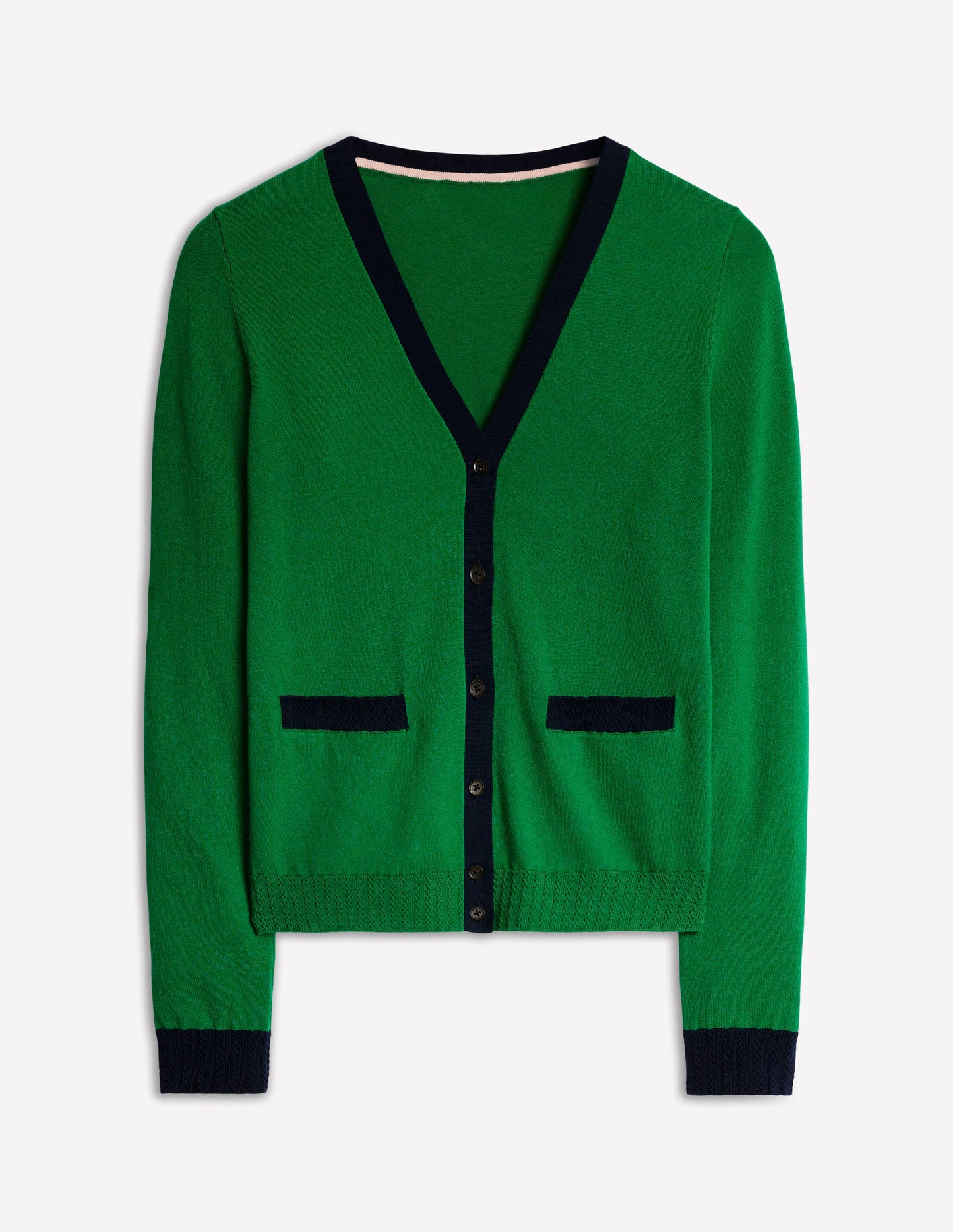 Emilia Cotton V Neck Cardigan -Rich Emerald/Navy