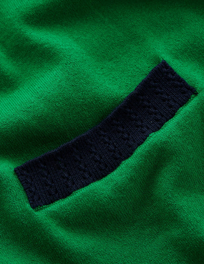 Emilia Cotton V Neck Cardigan -Rich Emerald/Navy