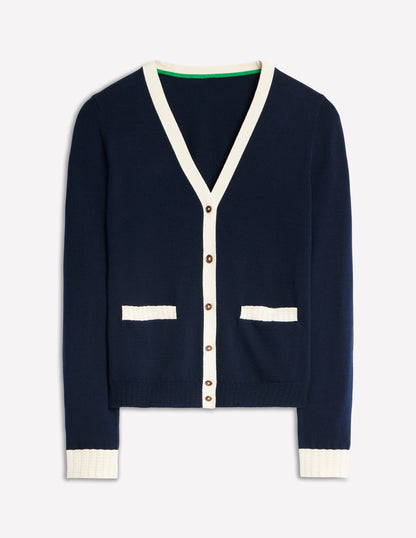 Emilia Cotton V Neck Cardigan -Navy