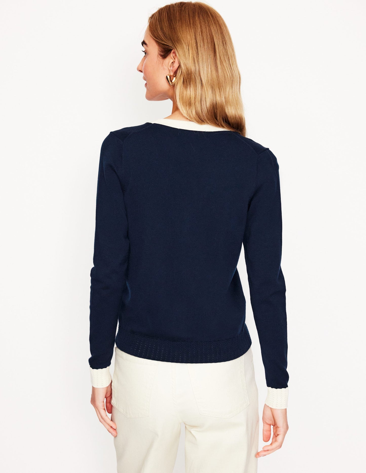 Emilia Cotton V Neck Cardigan -Navy