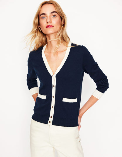 Emilia Cotton V Neck Cardigan -Navy