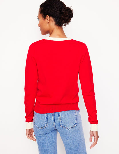 Emilia Cotton V Neck Cardigan -Poppy Red