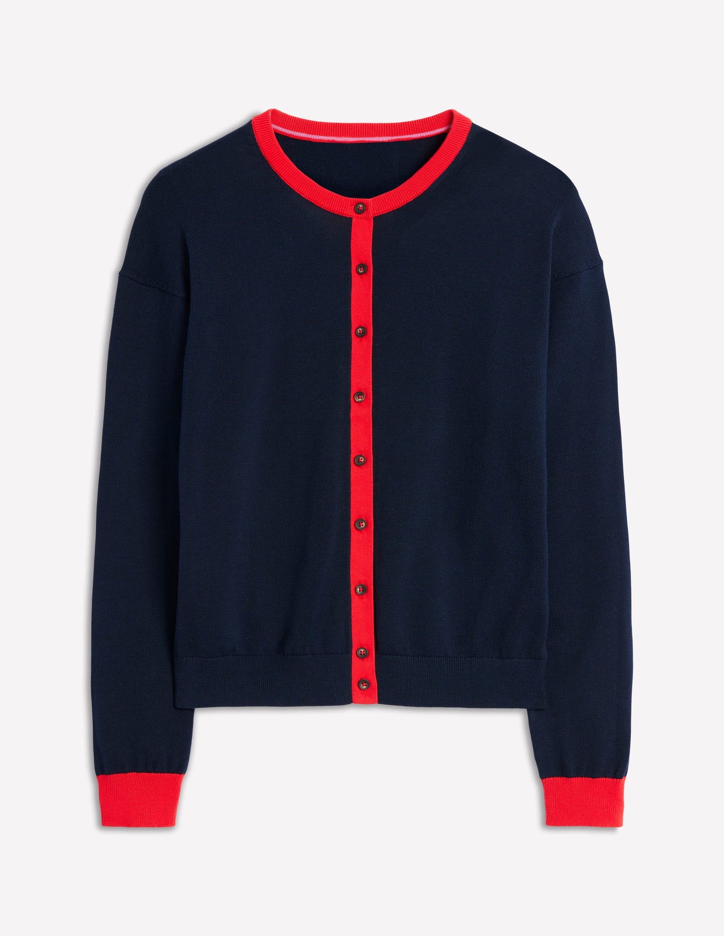 Lara Relaxed Cotton Cardigan -Navy, Poppy Red