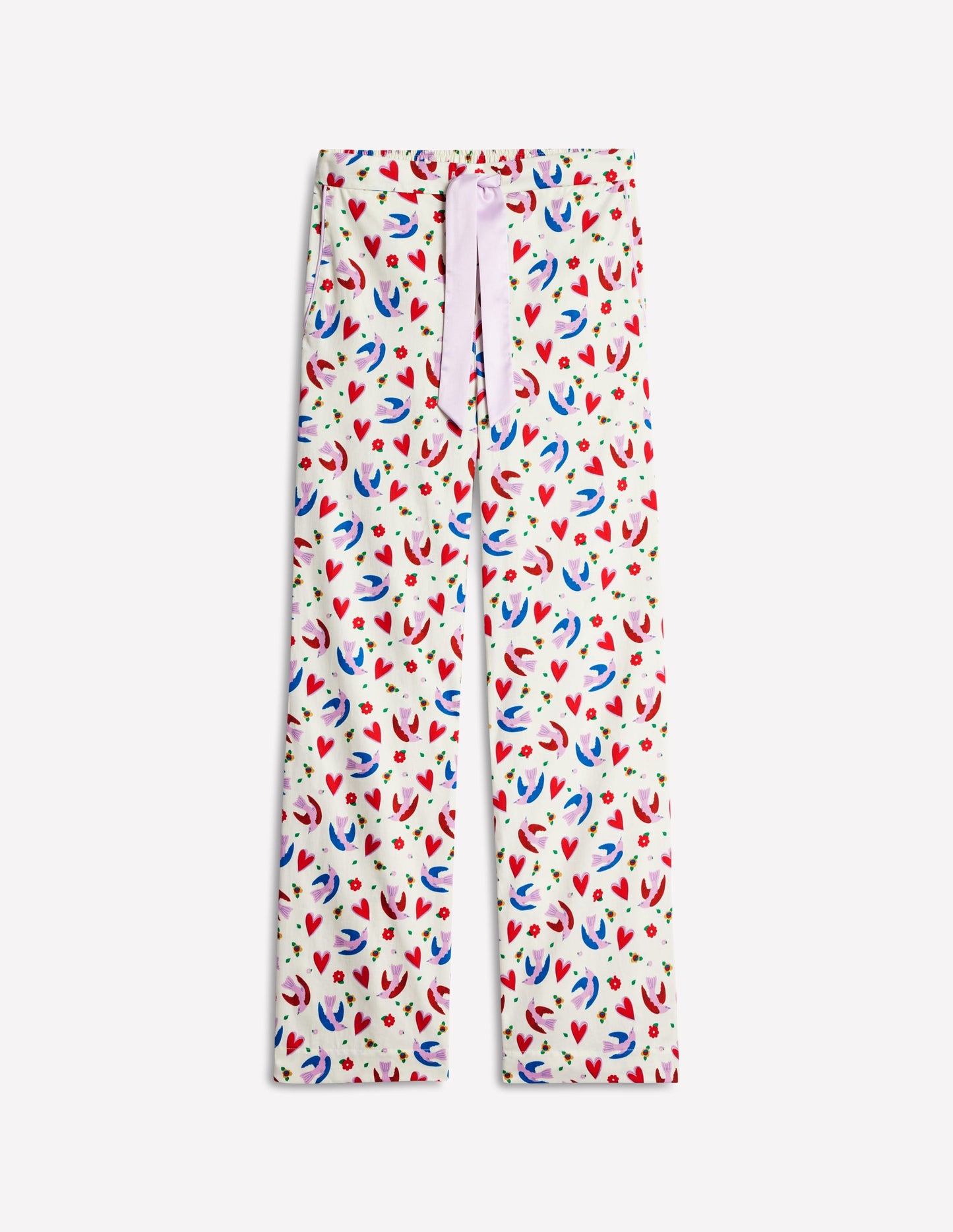 Cotton Sateen Pyjama Trousers-Ivory, Heart Flutter