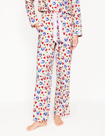 Cotton Sateen Pyjama Trousers-Ivory, Heart Flutter