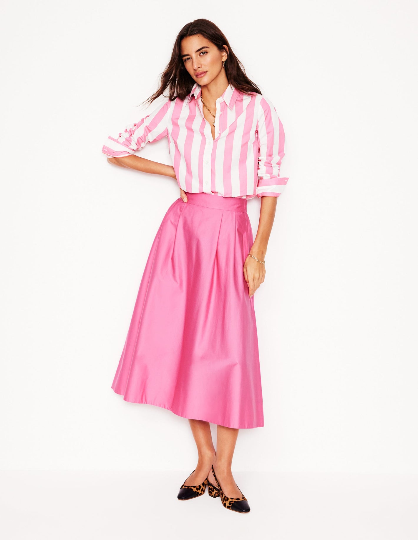 Isabella Cotton Sateen Skirt-Sorbet Pink