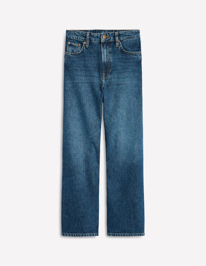 High Rise Straight Crop Jeans -Mid Wash