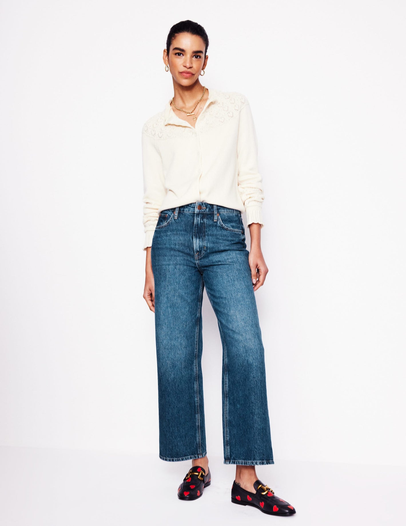 High Rise Straight Crop Jeans -Mid Wash