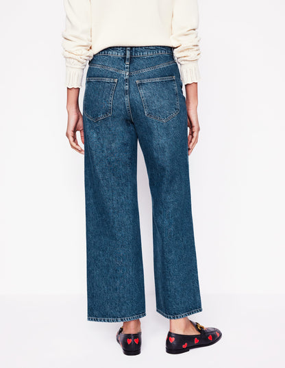 High Rise Straight Crop Jeans -Mid Wash