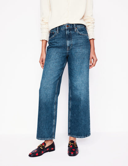 High Rise Straight Crop Jeans -Mid Wash