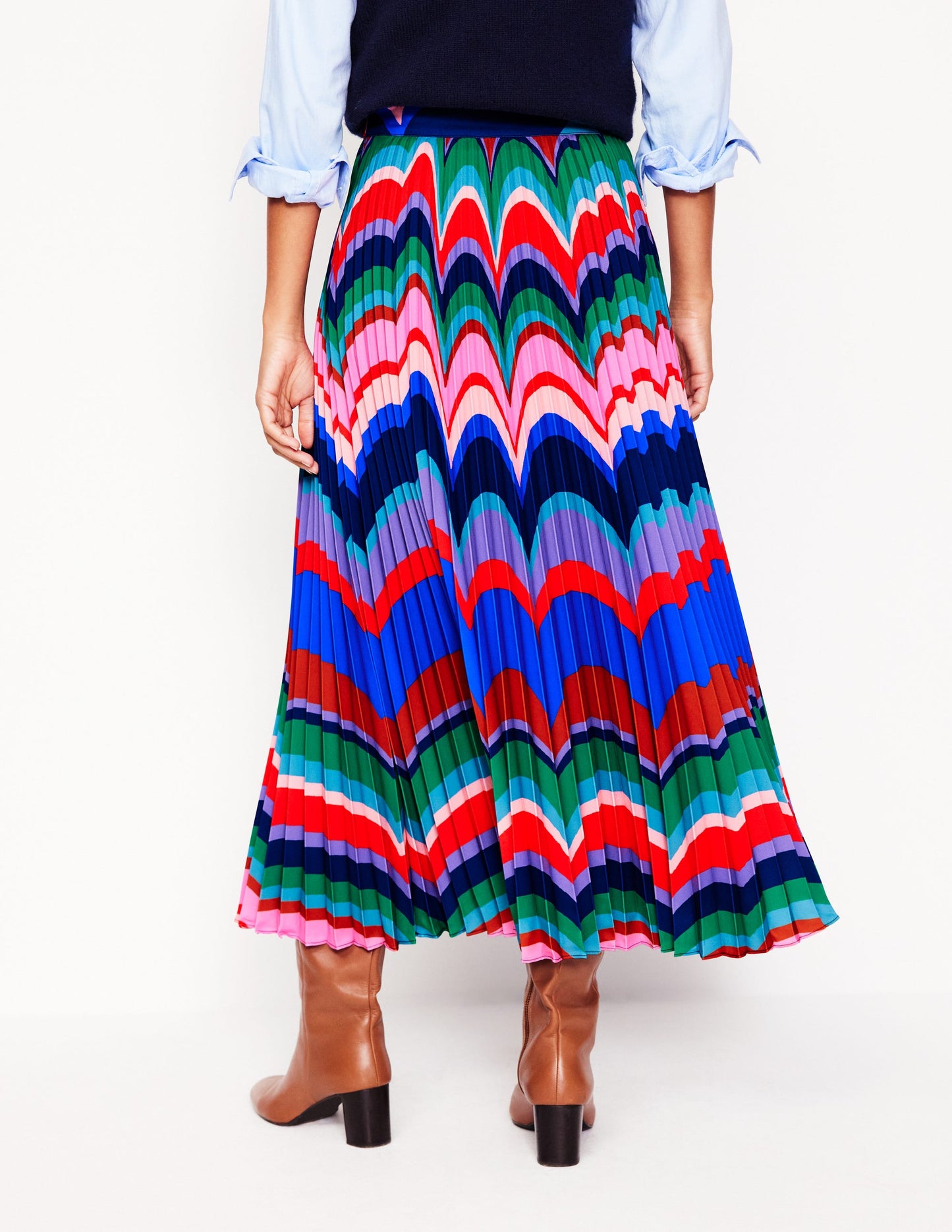 Pleated Maxi Skirt-Abstract Wave