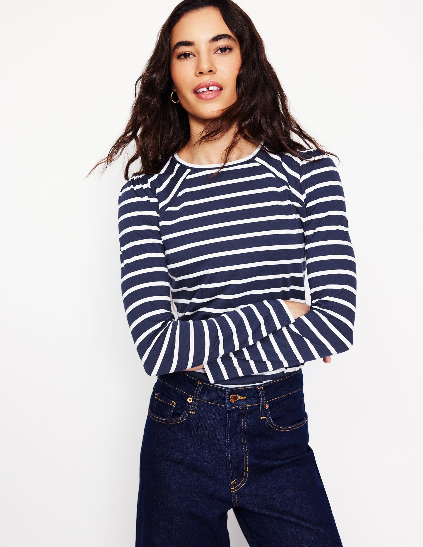 Arabella Stripe Jersey Top-Navy, Ivory Stripe