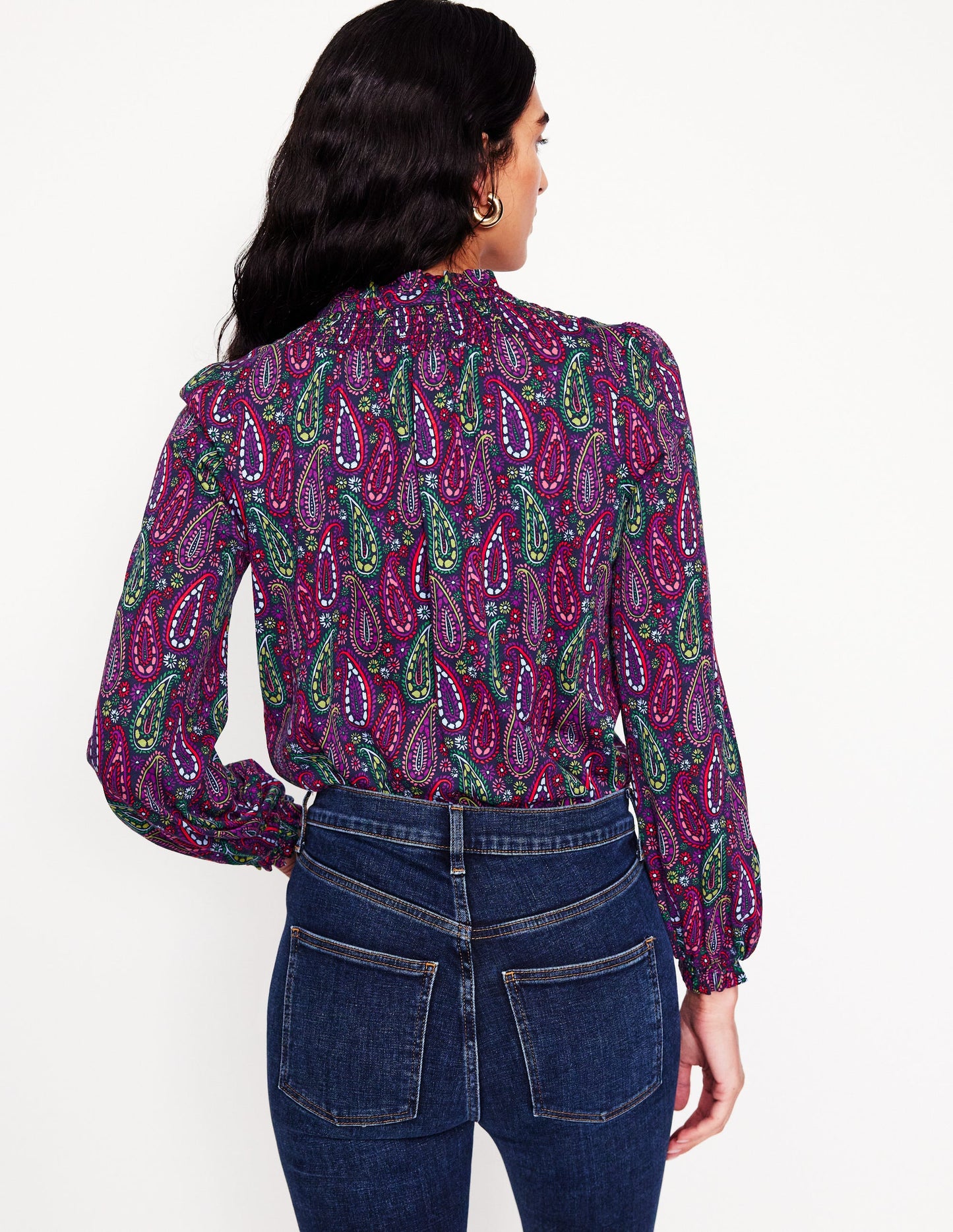 Fay Smocked Jersey Shirt -Multi, Illustrated Paisley