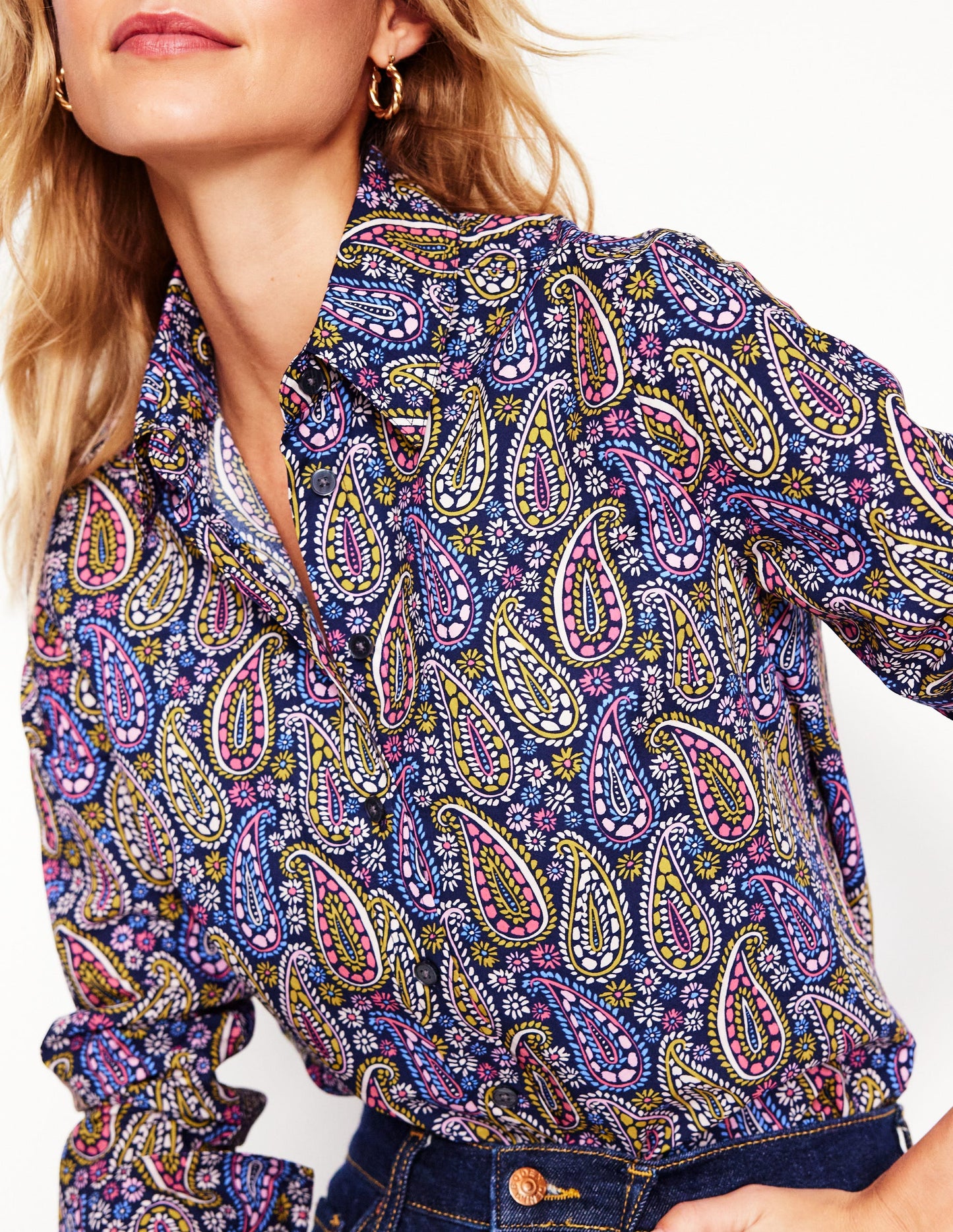 Sienna Cotton Shirt -Dawn Blue, Illustrated Paisley