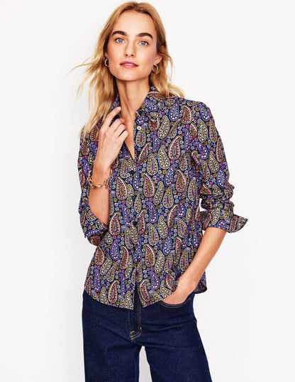 Sienna Cotton Shirt -Dawn Blue, Illustrated Paisley