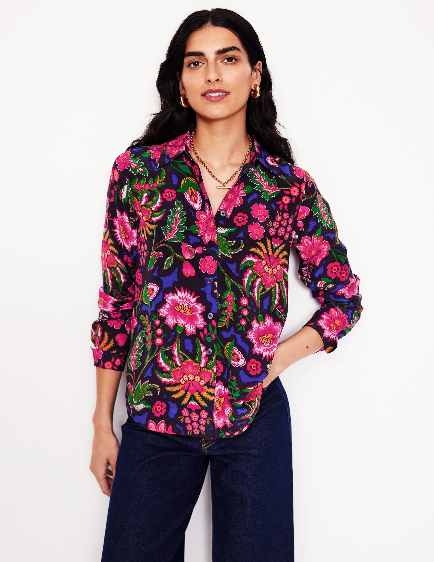 Sienna Silk Shirt-Multi, Blossom Flourish