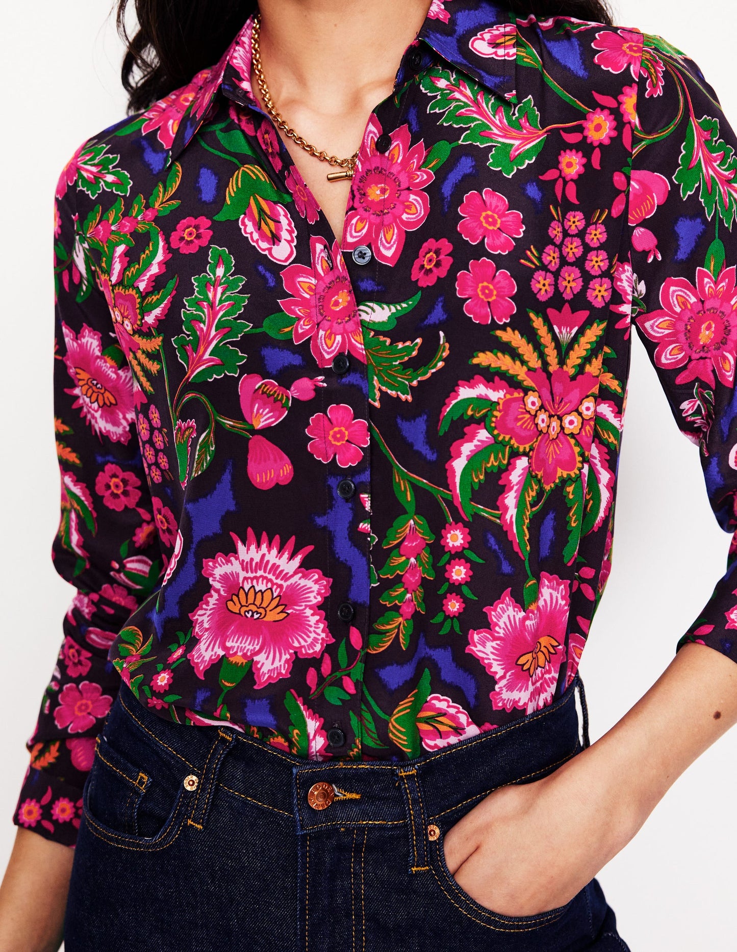 Sienna Silk Shirt -Multi, Blossom Flourish