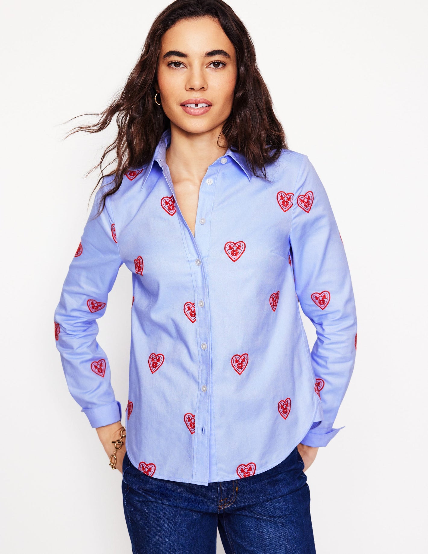 Sienna Embroidered Shirt-Blue Oxford, Hearts