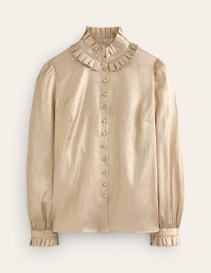 Ruffle Collar Party Blouse-Gold