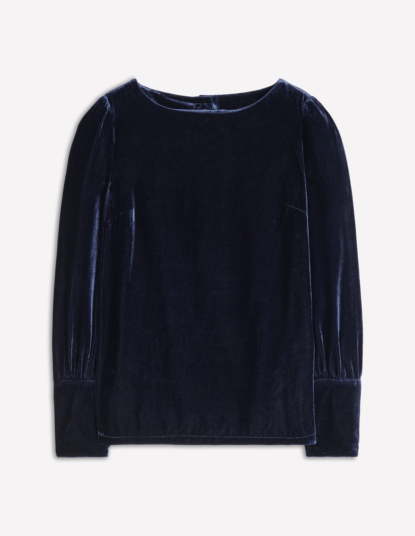 Button Back Velvet Top-Navy