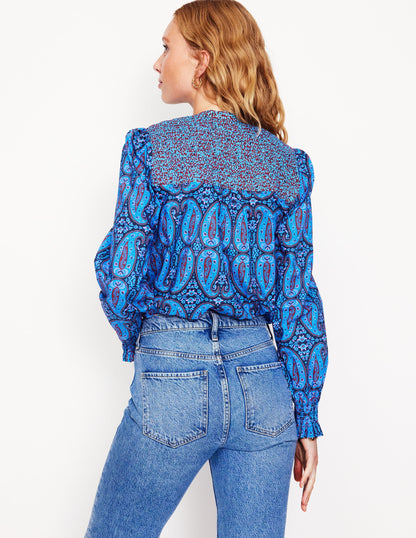 Smocked Yoke Cotton Blouse -Hotch Potch, Paisley Bud