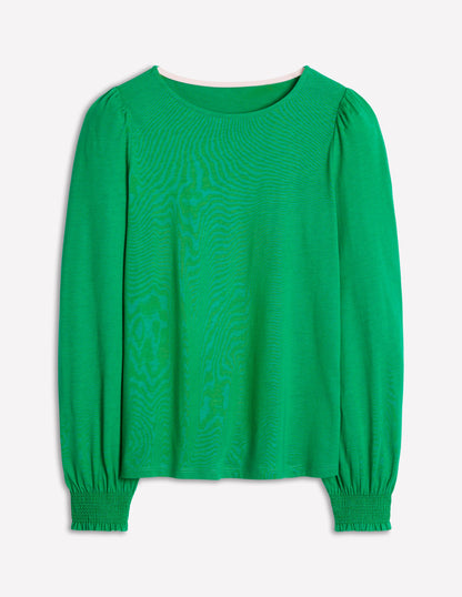 Smocked Cuff Supersoft Top-Rich Emerald