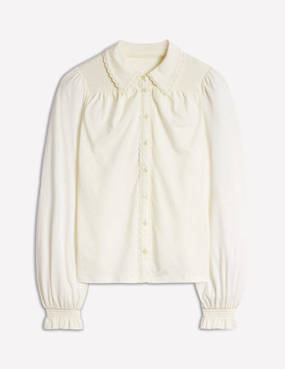 Smocked Jersey Shirt -Ivory