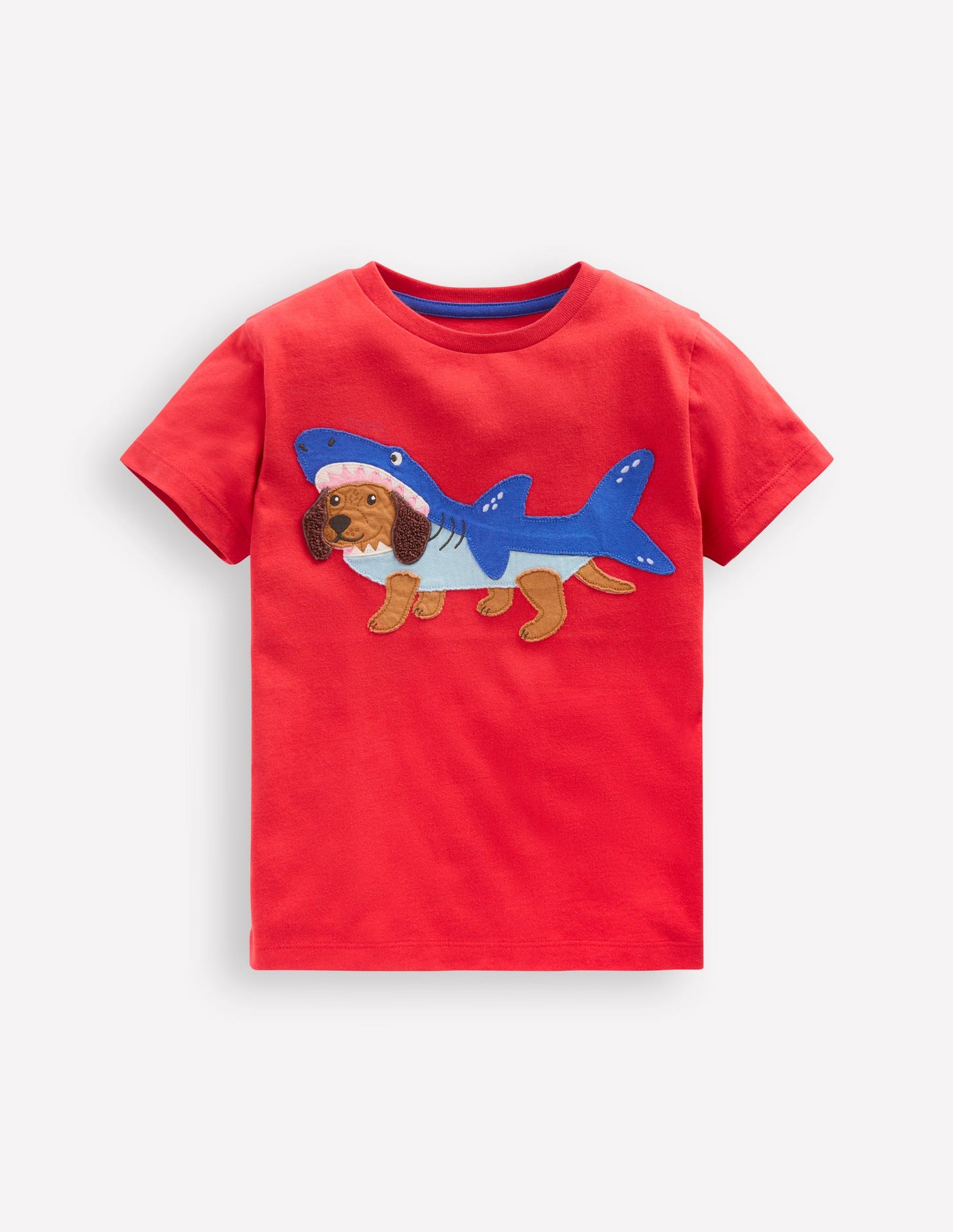 Short Sleeve Appliqué T-shirt-Rockabilly Red Dog Shark