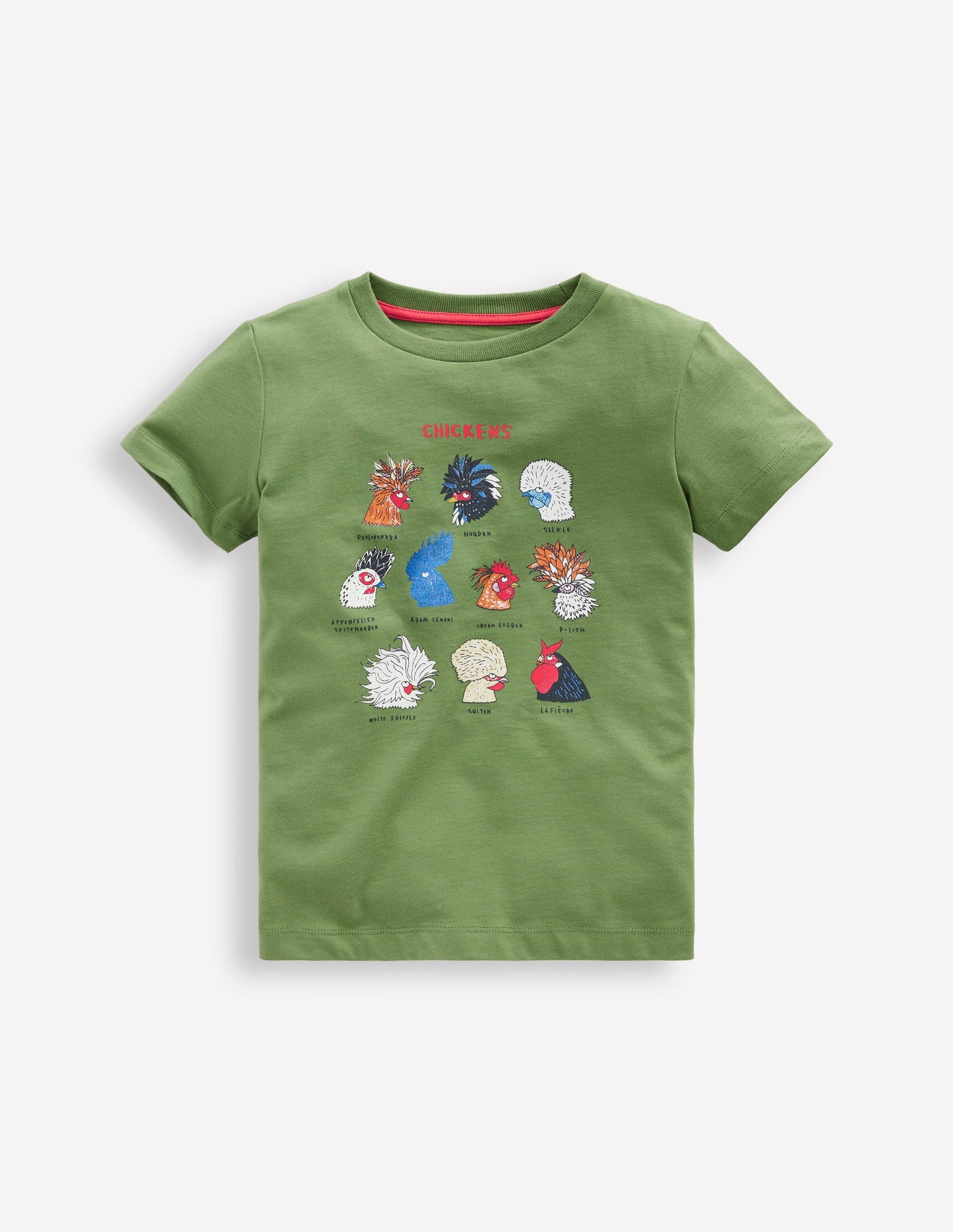 Short Sleeve Printed T-Shirt-Leaf Green Chickens