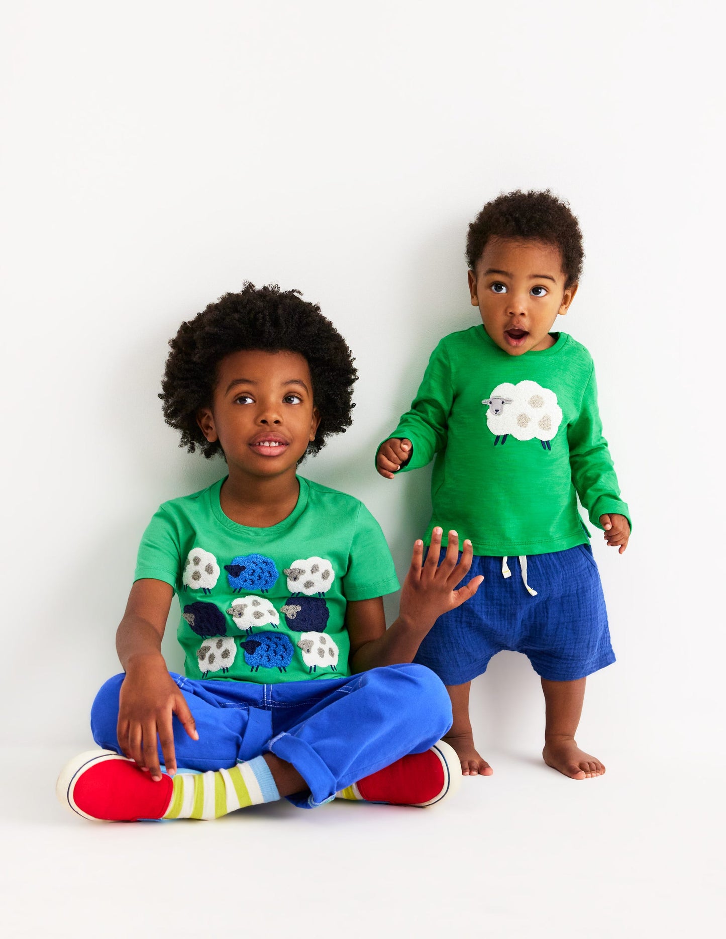 Short Sleeve Bouclé T-shirt-Sapling Green Sheep