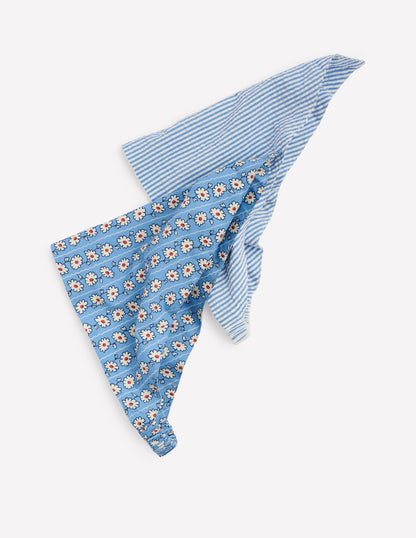 2 Pack Headscarves-Blue Daisy Stripe